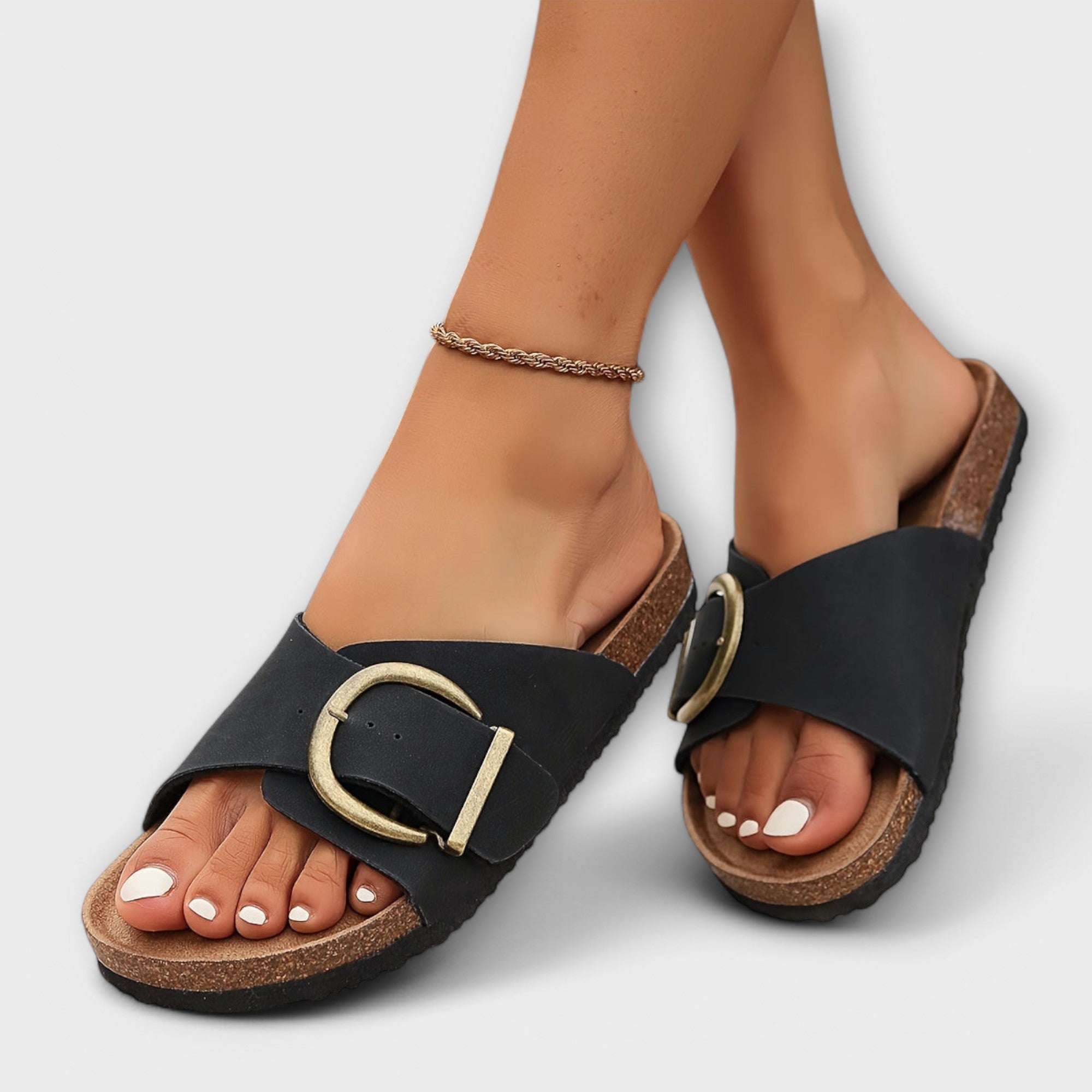 Margie - Women's Cork Sandals with Buckle Strap Design