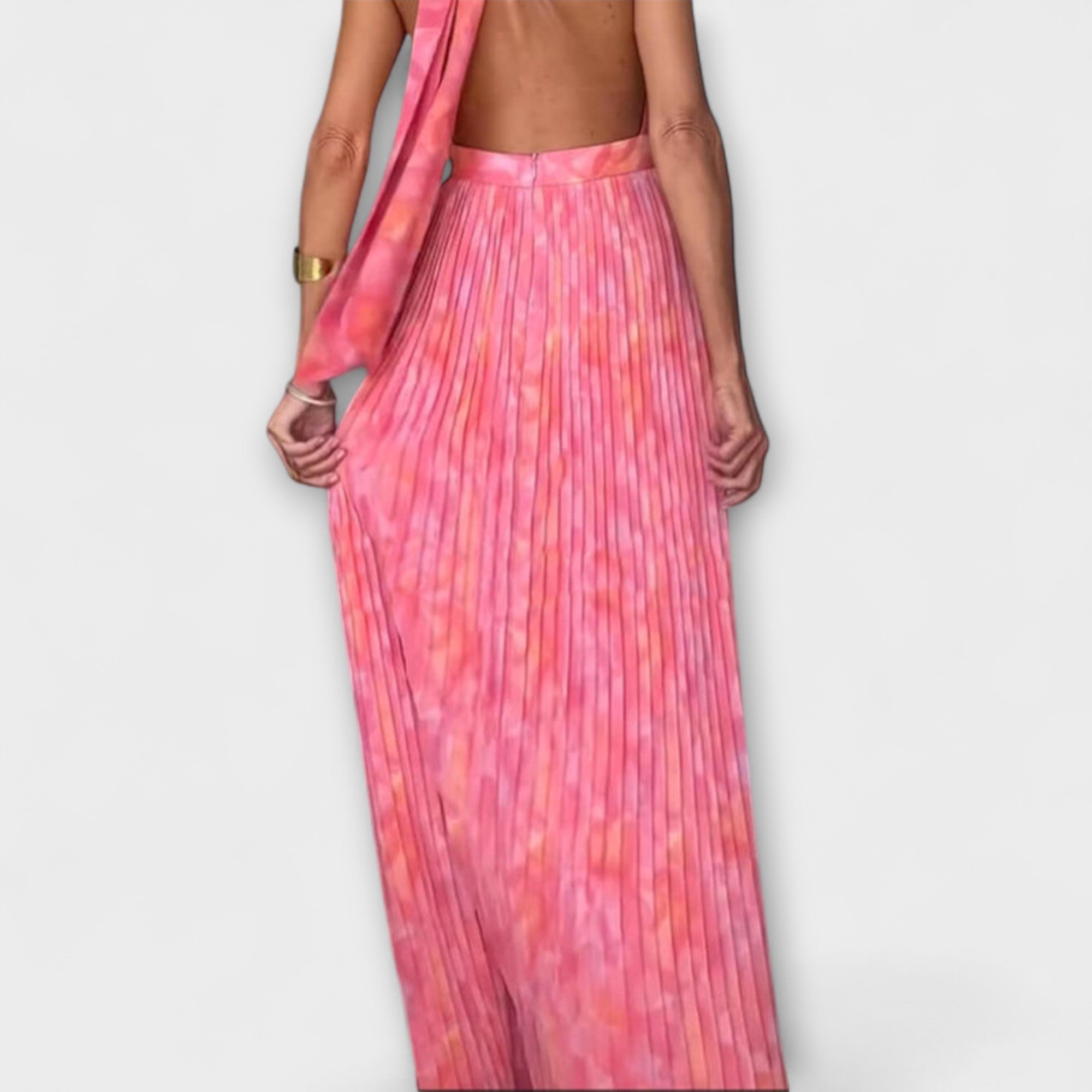Seraphina - Chic Halter Neck V-Neck Pleated Maxi Dress