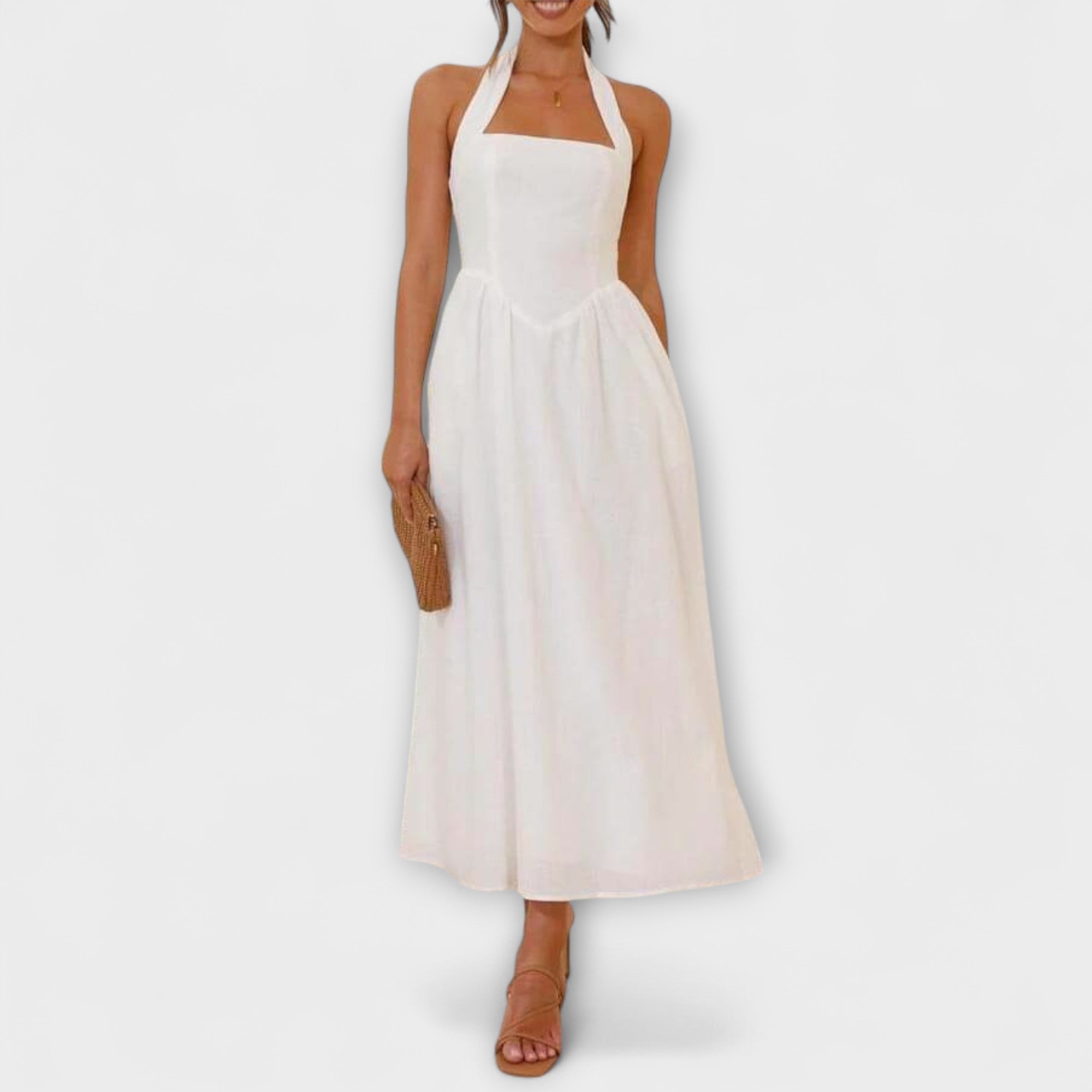 Lydia - Black Midi Dress with Collar and Waist Detail